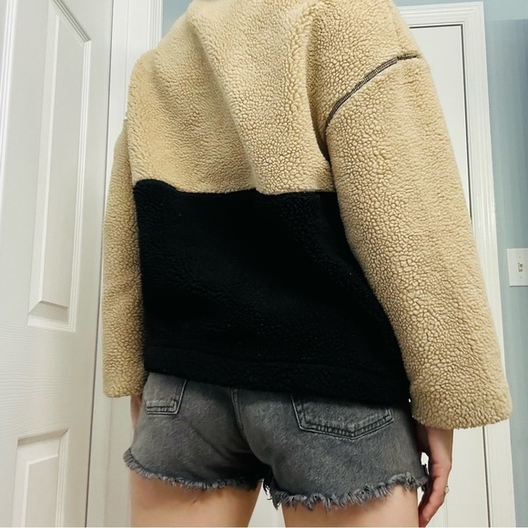 Something Navy Sweatshirt Teddy Fleece Jacket Zip Plush Black Tan Extra Small - Picture 2 of 7